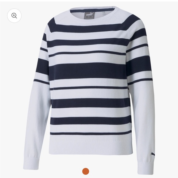Puma Golf medium Women’s Ribbon Golf Sweater white navy blue crew neck NWT new - Picture 1 of 11